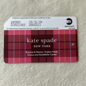 Pink Limited Edition Kate Spade New York MTA Plaid MetroCard #1923